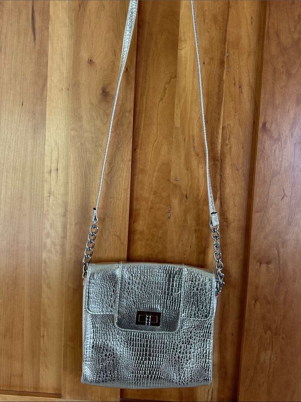 Gold Croc-Texture Crossbody Bag